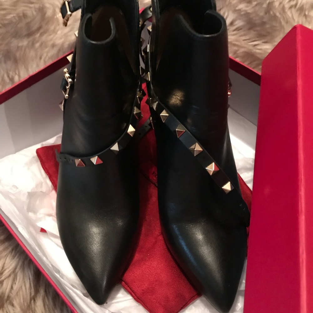 Valentino Garavani Black Heeled Boots with Gold Studs